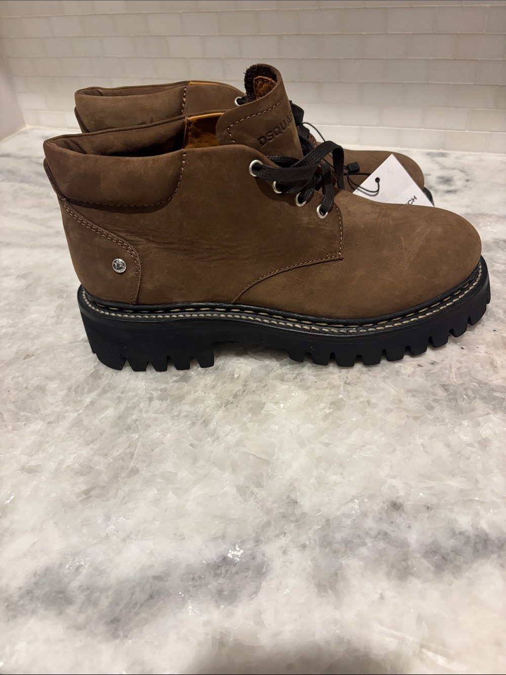 DSQUARED2 Brown Nubuck Chukka Boots with Black Lug Sole - Men NWT